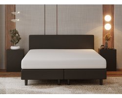 Nessa® - 160x200 Boxspring Bjorn Zwart PU Skin Leder - Inclusief 20cm dik HR45 Koudschuim Comfort matras