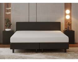 Nessa® - 180x200 Boxspring Bjorn Zwart PU Skin Leder - Inclusief 20cm dik HR45 Koudschuim Comfort matras