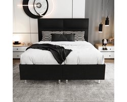 Nessa® - Opbergruimte Boxspring Block - 160x200 - Zwart - Inclusief Orthopedisch Pocketvering Matras - 500m2 veren