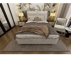Nessa® - Opbergruimte Boxspring Block - 180x200 - Creme - Velvet - Inclusief Orthopedisch Pocketvering Matras - 500m2 veren