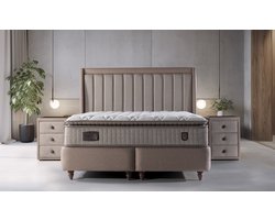 Nessa® - Opbergruimte Boxspring Cappadocia - 180x200 - Zandkleur - Inclusief Orthopedisch Amerikaans Matras - Inclusief Topper