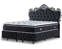Nessa® - Opbergruimte Boxspring King - 180x200 - Zwart Fluweel - Inclusief Orthopedisch Amerikaans Matras - Inclusief Topper