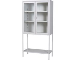 Nest living Claes Vitrinekast Wit - Metaal - Dressoir - 2 Deuren van Glas - Opbergkast - Industrieel - Modern - 75 x 35 x 150 cm