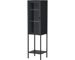 Nest living Claes Vitrinekast Zwart - Metaal - Smal - Kastje - Deur van Glas - Opbergkast - Industrieel - Modern - 40,5 x 35 x 150 cm