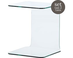 Nest living Cornelis Glazen Bijzettafels Transparant - Nachtkastje - Voor bank - Koffietafel - 53 x 45 cm