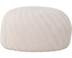 Nest living Dina Poef Crême - Rond - Stof - Gebreid - Gehaakt - Scandinavisch - Japandi stijl - Gebroken Wit - Ø 60 cm