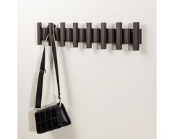 Nest living Karsten Wandkapstok Donkerbruin - Hout - met 8 Haken - Kapstok - Hal - Muurkapstok - 75 x 13 x 3.5 cm