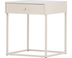 Nest living Lewis Nachtkastje Beige - Metaal - Met Lade - Industrieel - Modern - 43 x 41 x 50 cm