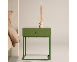 Nest living Lewis Nachtkastje Groen - Metaal - Met Lade - Industrieel - Modern - 43 x 41 x 50 cm