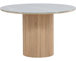 Nest living Maurits Eettafel Met Glazen Tafelblad Bruin - Eetkamer - Rond - Groot - 6 Persoons - Japandi - Scandinavisch - Ø120 cm