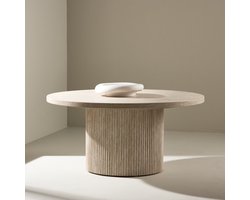 Nest living Nohr Ronde Salontafel Beige - Hout - Modern - Ronde Bijzettafel - Scandinavisch - Natuursteenlook Ø 80 cm