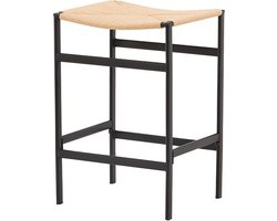 Nest living Roan metalen barkruk zwart - met rotan zitting - 66 cm