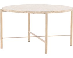 Nest living Thora Bijzettafel Beige - Rond - Metaal - Stenen Blad - Koffietafel - Ø 70 cm