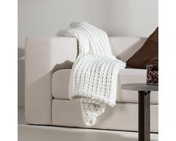 Nest living Verena Gebreide Plaid Wit - Plaid Voor Bank - Groot - Rechthoekig - Bed of Woonkamer Decoratie - Woonplaid - Deken - 170 x 130 cm