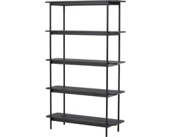Nest living Werner Boekenkast zwart - Hout - Metaal - Open Vakkenkast - Wandkast - Hoog - Industrieel - 120 x 40 x 190 cm