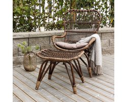 Nest outdoor Aida Rotan Tuin Fauteuil Donkerbruin Met Voetenbankje En Zitkussen - Outdoor - Walnoot - Beige Zitkussen - Lounge