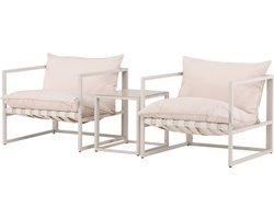 Nest outdoor Ebba tuin loungeset beige 3 delig – twee stoelen en een salontafel - met Zitkussens - Buiten