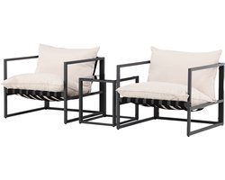 Nest outdoor Ebba tuin loungeset zwart 3 delig – twee stoelen en een salontafel - met Zitkussens - Buiten