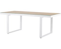 Nest outdoor Mathijs Tuintafel Wit - Aluminium - Weerbestendig - Waterafstotend - Glazen Tafelblad - 6 Persoons - 200 x 90 cm