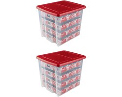 Nesta Kerstballen Opbergbox 45L - Set van 2 - Trays voor 64 kerstballen - Transparant/rood