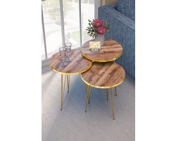 Nesting Table - Gold - Walnut Wire - Bijzettafels - Salontafel Set - Set van 3 - Luxe design - Bijzettafel - Sofa tafel - Woonkamer tafel - 34X34 cm