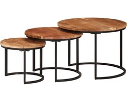 Nesting Tables Set - Stapelbare Tafels - Woonkamer Decoratie - Massief Acacia Hout - 3 Stuks - Natuurlijk Houtkleur