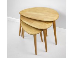 Nesting Tafel Set van 3 - Ercol Stijl Rustieke Ontwerp in Kastanjebruin Hout - Transparante Afwerking - Einde Tafel voor Moderne Woondecoratie