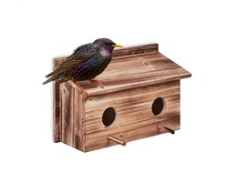 nestkast spreeuw - hout - 2 invliegopeningen 5 cm - zitstokken - hangend