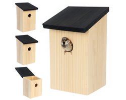 Nestkastje - set van 4 - hout - 32 mm - natuur-zwart