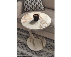 Nestly, Bijzettafel, Salontafel, Wiel C Tafel, Banktafel, Nesttafel, Servicetafel, Wit en Marmer
