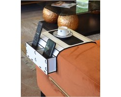 Nestly - Houten Opklapbare Salontafel met Armleuning, Draagbare Hoofdsteuntafel, Bijzettafel met Afstandsbediening, Wit, 28 x 50 cm