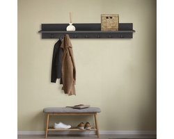 Nestly - Kapstok - Wandkapstok - Wandplank - Muur Hanger - Modern Stijl Kapstok - Natuurlijk Hout - Houten Kleerhanger - MDF Antraciet - 7x2 Haken - 106 cm