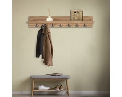 Nestly - Kapstok - Wandkapstok - Wandplank - Muur Hanger - Modern Stijl Kapstok - Natuurlijk Hout - Houten Kleerhanger - MDF Pijnboom - 7x2 Haken - 106 cm