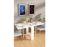 Nestly - Keukentafel - Eetkamertafel Voor 4/6 Personen - met Stevige Metalen Poten - De Stijlvolle en Praktische Manier om Ruimte te Besparen - Opklapbare Tafelmodellen - Praktische Tafel – Eettafel - MDF Wit