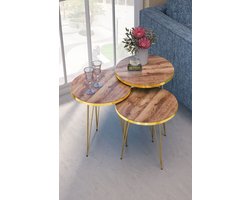 Nestly - Nesting Table - Gold - Walnut Wire - Bijzettafels - Salontafel Set - Set van 3 - Luxe design - Bijzettafel - Sofa tafel - Woonkamer tafel - 34X34 cm
