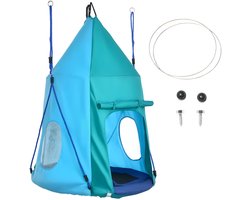 Nestschommel met Tent Ø100 cm – Tuinschommel met Raam voor Kinderen – Blauw/Groen