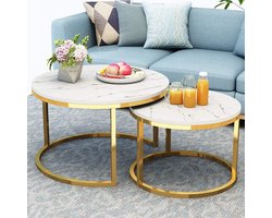 Nesttafel Set - Bijzettafels Rond - Woonkamer Decoratie - Stijlvol Ontwerp - 70x45cm 50x38cm - Houtlook