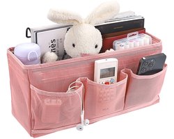 Net nachtkastje hangende opberging, bedzakken, manden, slaapzaal, bed organizer, caddy multifunctionele hangende opbergtas voor thuis, kantoor, school, slaapzaal, ziekenhuis, Roze