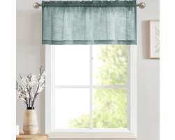 Netgordijn, blauwgrijs, bistrogordijn, transparant gordijn, gaasdoeken, raamsjaal voor keuken, woonkamer, landhuis, 1 stuk, 130 B x 40 H (cm)