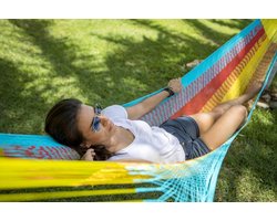 Nethangmat Single - Hangmat Katoen - Ontspanning Buiten - Handgemaakt Mexico - 190x120 cm - Multicolor