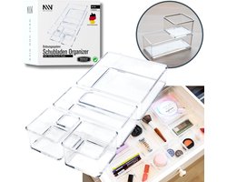 NETJES EN MOOI - 4-delige transparante lade-organizer inclusief antislip pads in 3 verschillende maten | Lade-organisatiesysteem voor op kantoor, in de badkamer en in de keuken | Make-up organizer voor op de kaptafel