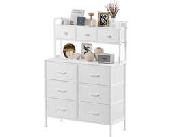Nettaeseno - Commode Kasten Slaapkamer - Commode van Stof met 9 Stoffen Laden - Commode Organizer - Opbergkast met metalen Frame - 35x80x130 cm - Wit