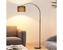 NETTLIFE Boogvloerlamp Voor Woonkamer - Stoffen Kap Ø30 cm - Hoogte 181CM Met Marmeren Voet Ø26 cm - E27 Fitting Max 40W IP20 - IJzeren Lampenstandaard - Geschikt Voor Sofa Leeshoek - Zwart Zonder Lichtbron
