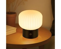 NETTLIFE Draadloze LED Nachttischlampe Met Accu | Touch Lamp Dimbaar USB Oplaadbaar | IP44 Ronde Glazen | Slaapkamer Badkamer