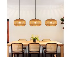 NETTLIFE E27 Hanglamp - Boho Rotan - 3-lichts - In hoogte verstelbaar - Retro Design - Voor Eetkamer Eettafel Slaapkamer Woonkamer - Zonder lamp