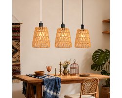 NETTLIFE E27 Hanglamp - Boho Rotan - 3-lichts - Vintage gevlochten kap - Papieren touw - retro - Voor eettafel eetkamer & slaapkamer - Zonder lamp