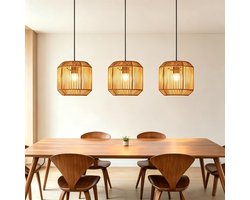 NETTLIFE E27 Hanglamp - Boho Rotan - In hoogte verstelbaar - 3-lichts - Eettafellamp - Retro design met fitting - Voor slaapkamer woonkamer & eetkamer - Zonder lamp