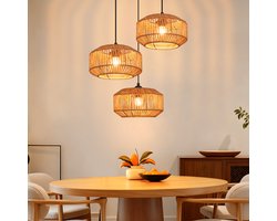 NETTLIFE E27 Hanglamp - Boho Rotan - In hoogte verstelbaar - 3-lichts - Eettafellamp - Retro design - Voor slaapkamer en woonkamer - Zonder lamp