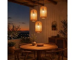 NETTLIFE E27 Hanglamp - Boho Rotan- In hoogte verstelbaar - 3-lichts - Retro design met fitting - Voor eetkamer slaapkamer & woonkamer - Zonder lamp