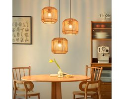 NETTLIFE E27 Hanglamp - Boho Rotan Pendellamp - In hoogte verstelbaar - 3-lichts - Eettafellamp - Retro design - Voor slaapkamer woonkamer & eetkamer - Zonder lamp